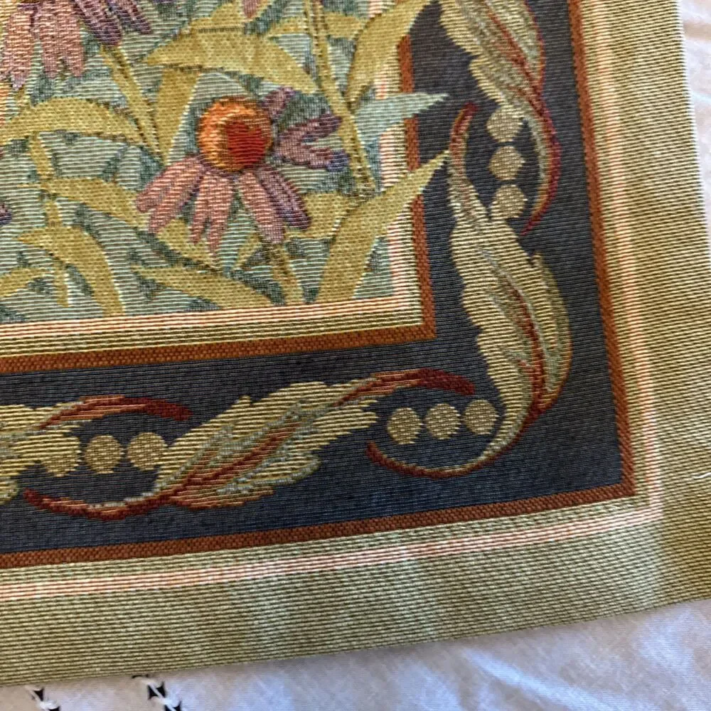 Tapestry w/ Fancy Rod Roosters & Hen French Country Wall Hanging Farmhouse